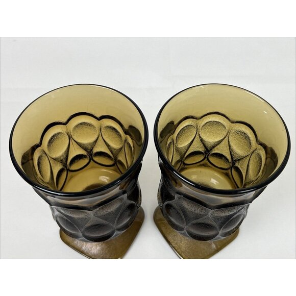 Set 2 70s Mod Noritake Spotlight Brown Amber Iced Tea Goblet Glasses 6 1/2" VTG - Picture 2 of 6